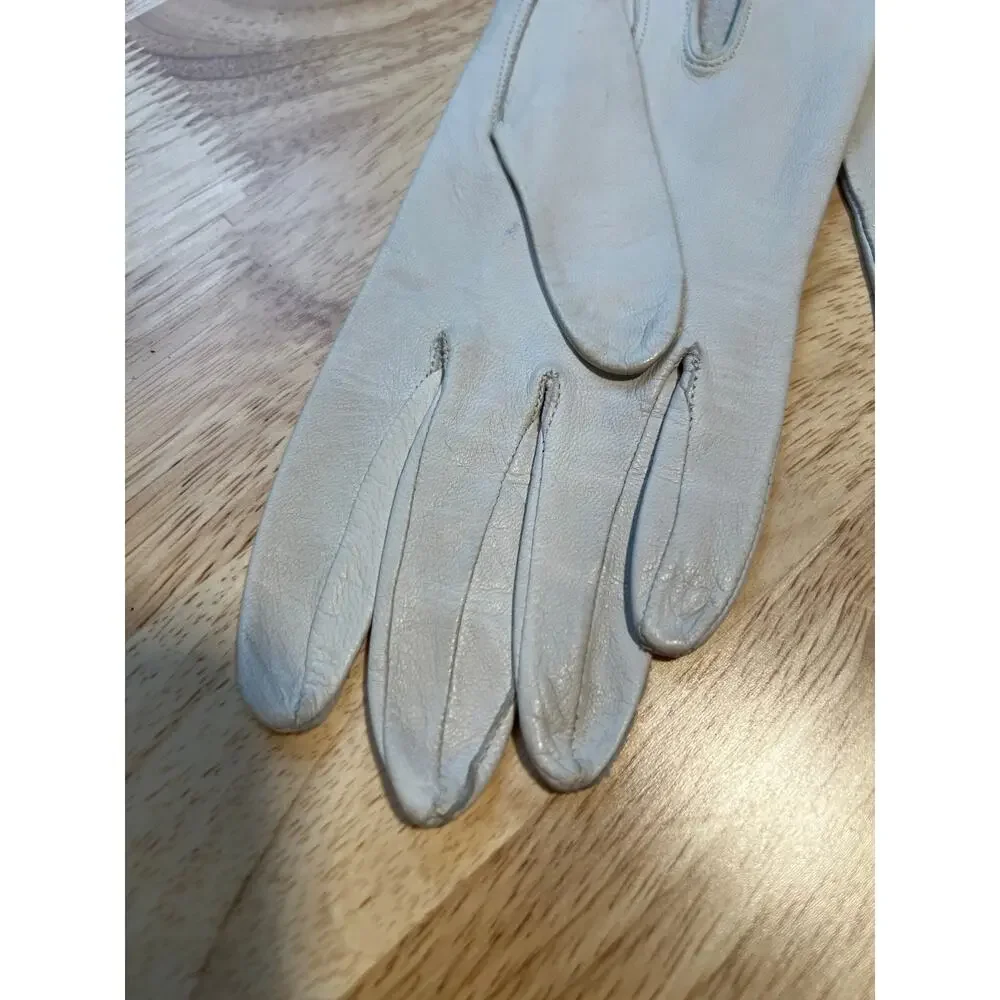 Vintage White Leather Gloves Small JL